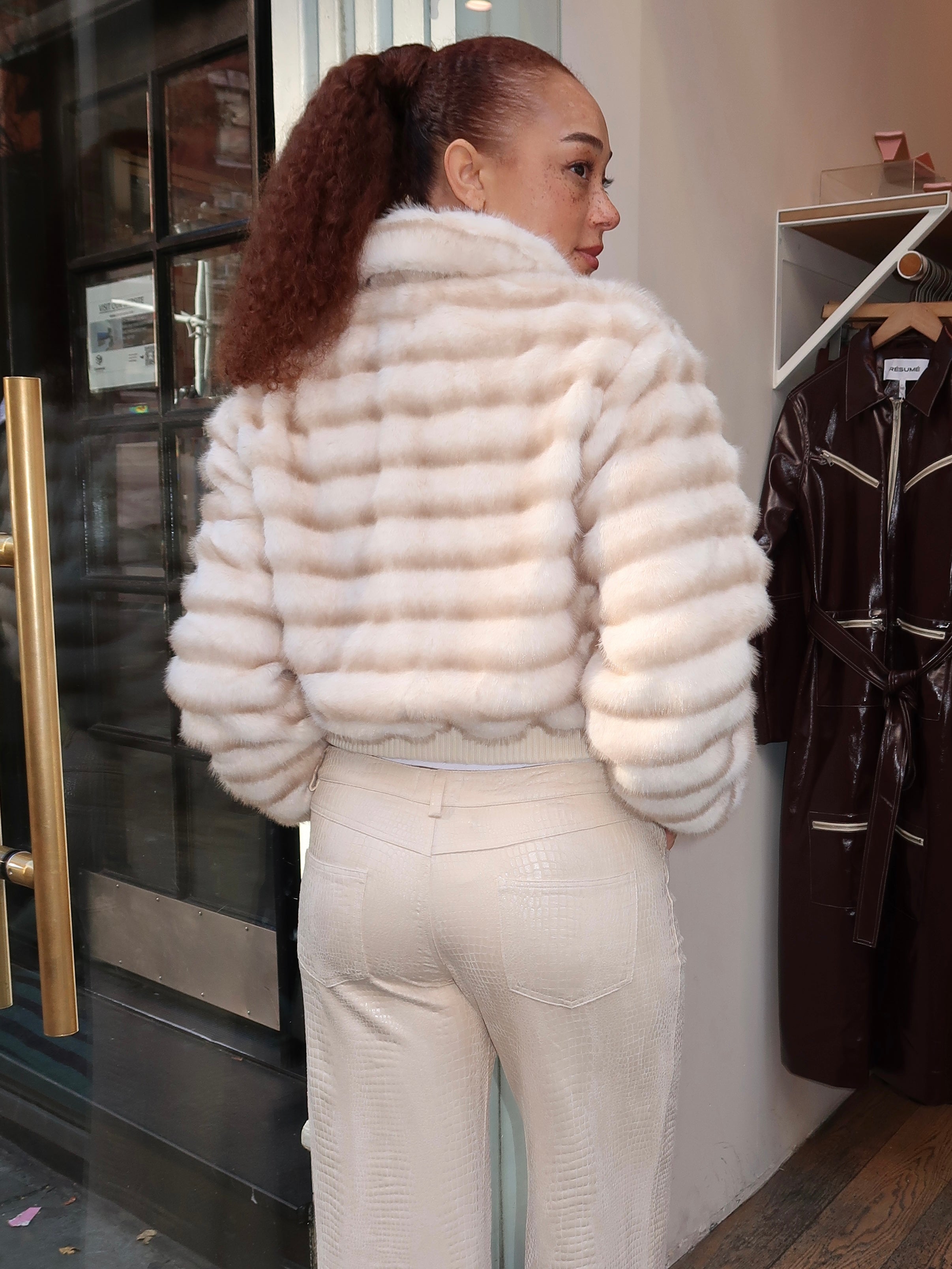 Hadley Fur Jacket in Sand