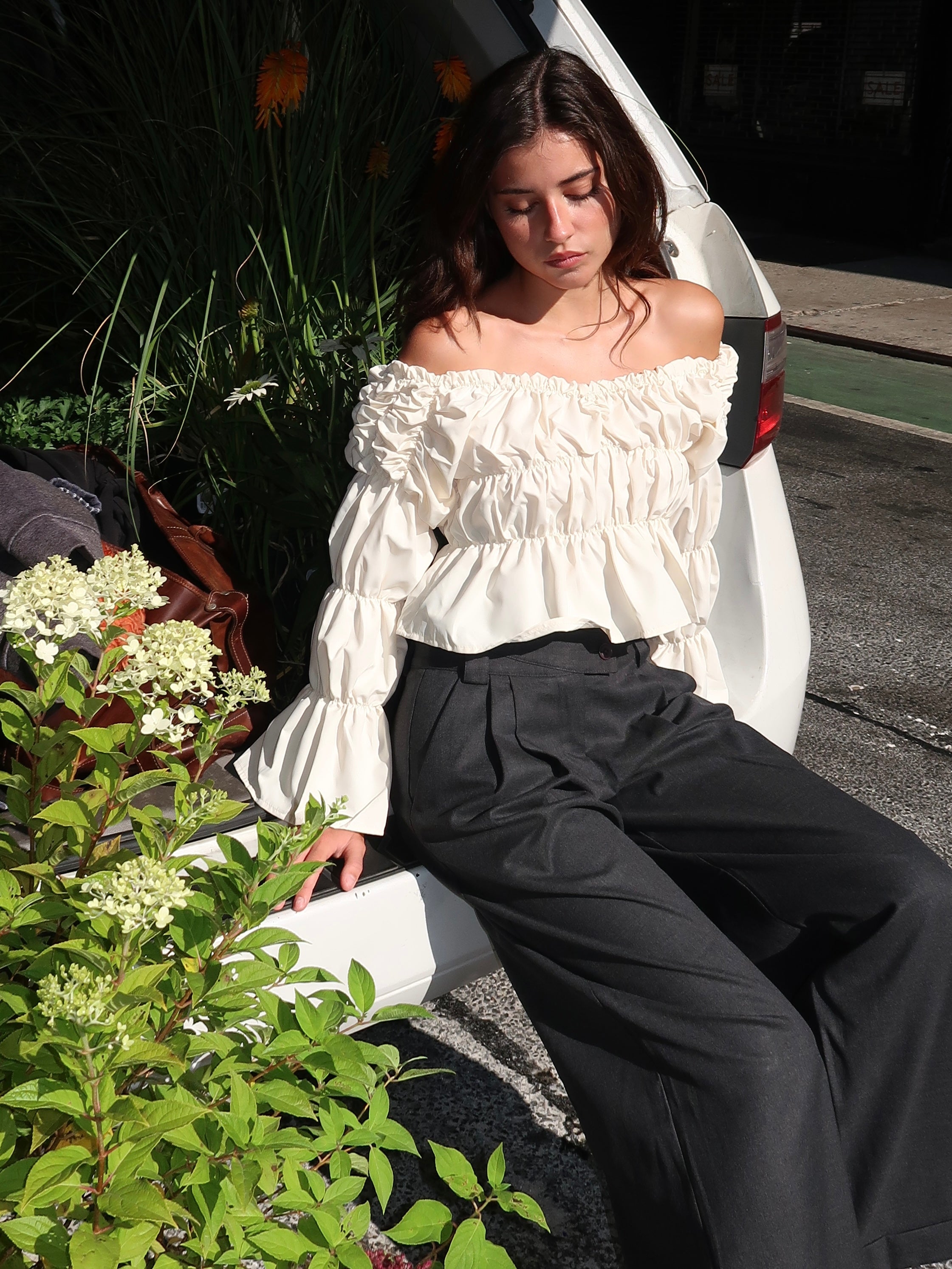 Sadie Ruched Blouse in Ecru