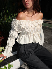 Sadie Ruched Blouse in Ecru