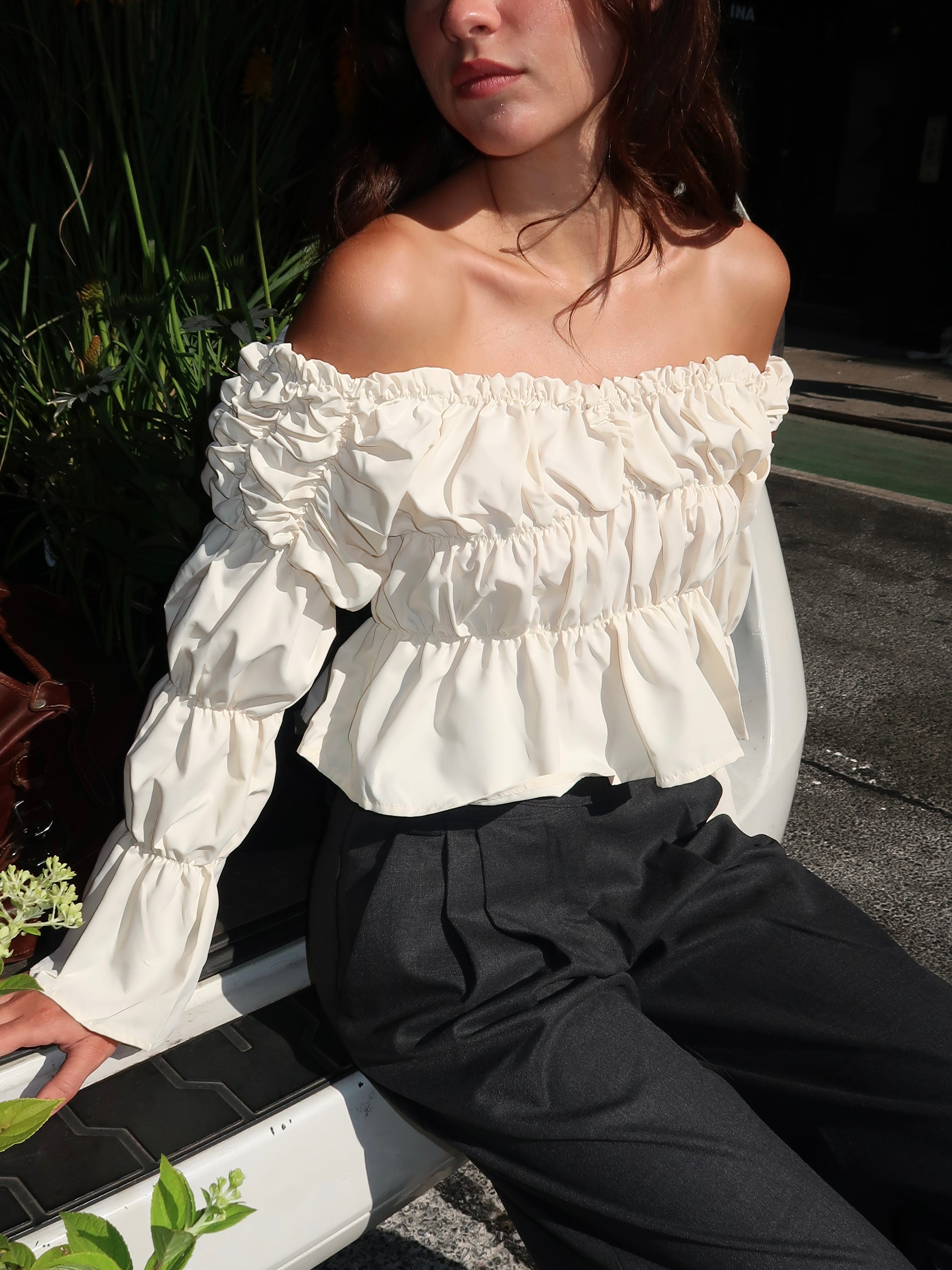 Sadie Ruched Blouse in Ecru
