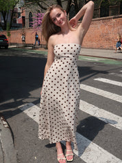 Townes Strapless Dress in Brown Dot