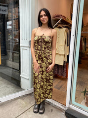 Bellerose Satin Maxi in Envy & Brown Floral