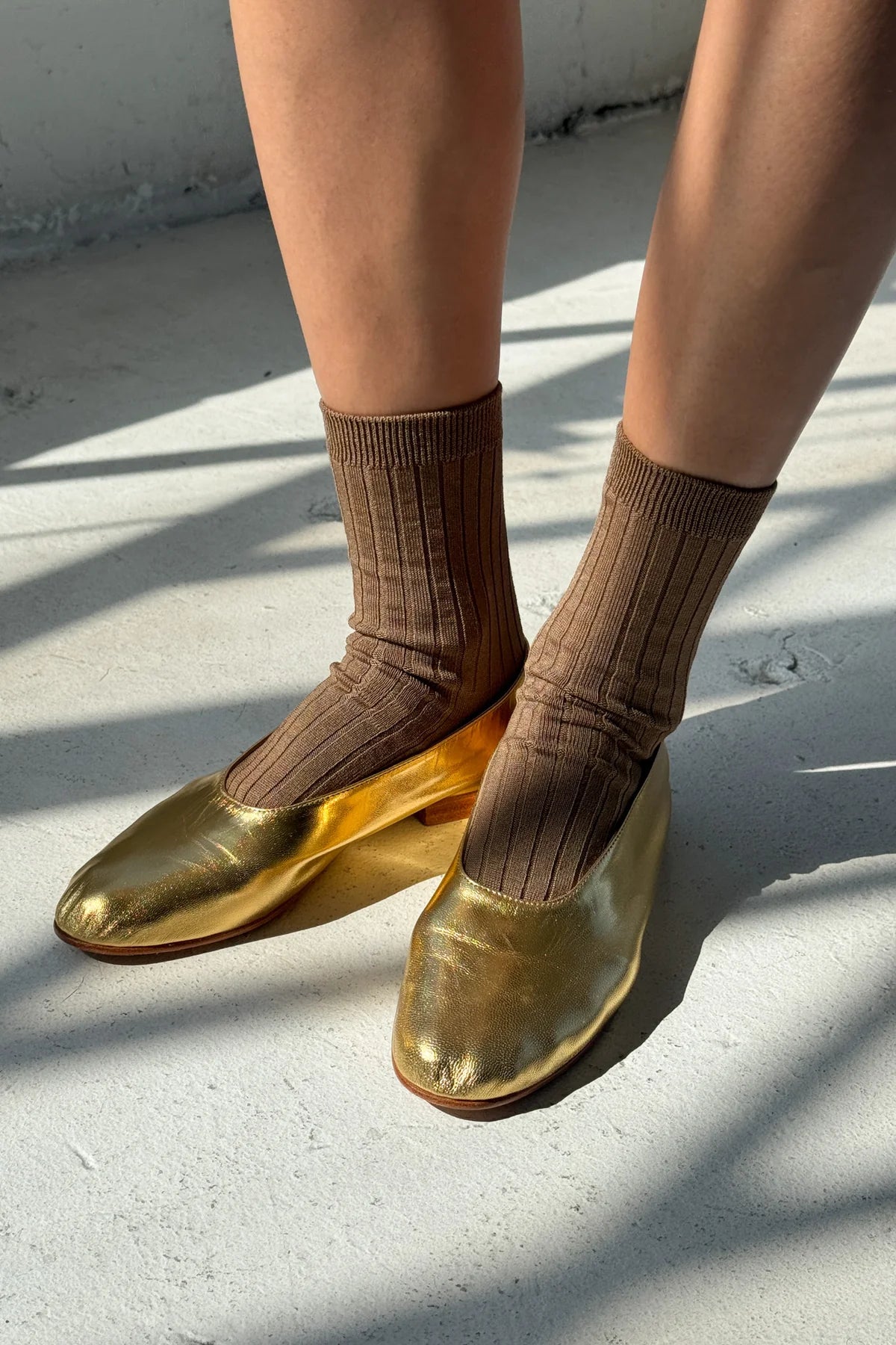 Her Socks in Dark Tan