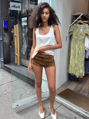 Wide Open Micro Shorts in Faux Suede