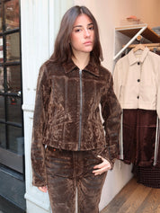 Slim Zip Up Jacket in Olive Branch Flocked