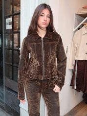 Slim Zip Up Jacket in Olive Branch Flocked