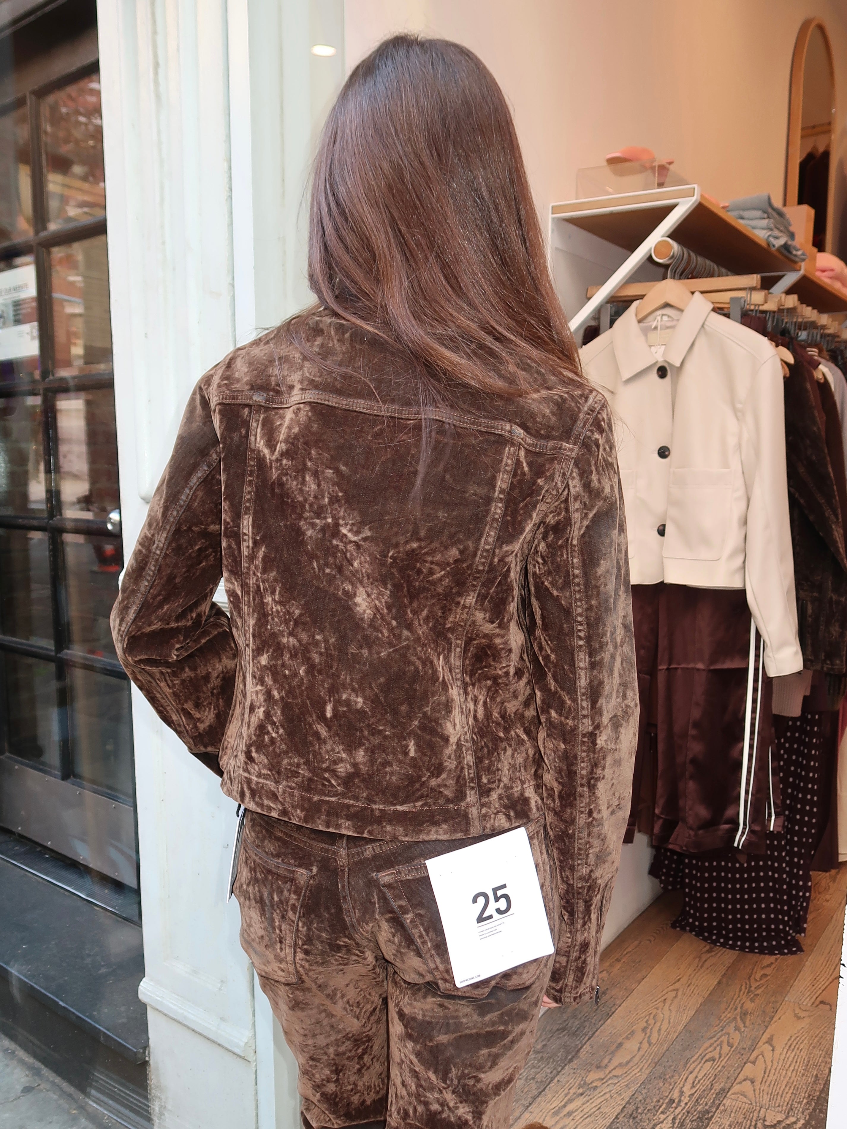 Slim Zip Up Jacket in Olive Branch Flocked