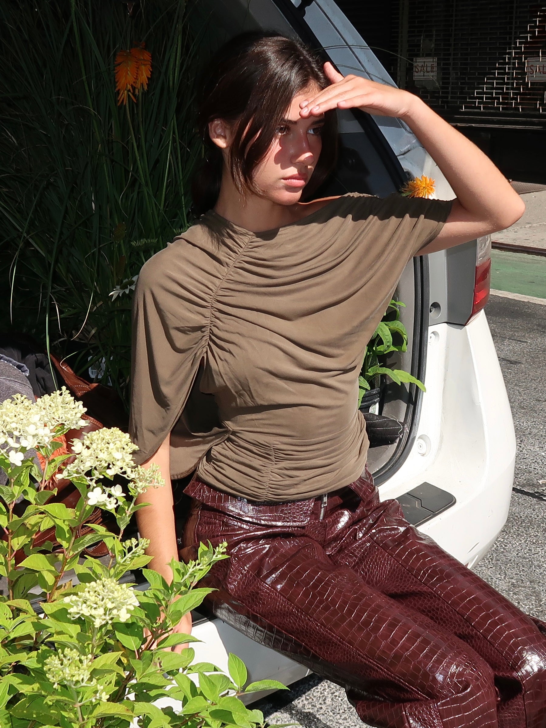 Aeris Draped Top in Khaki
