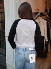 Shrunken Baseball Raglan in Light Heather Grey/Black