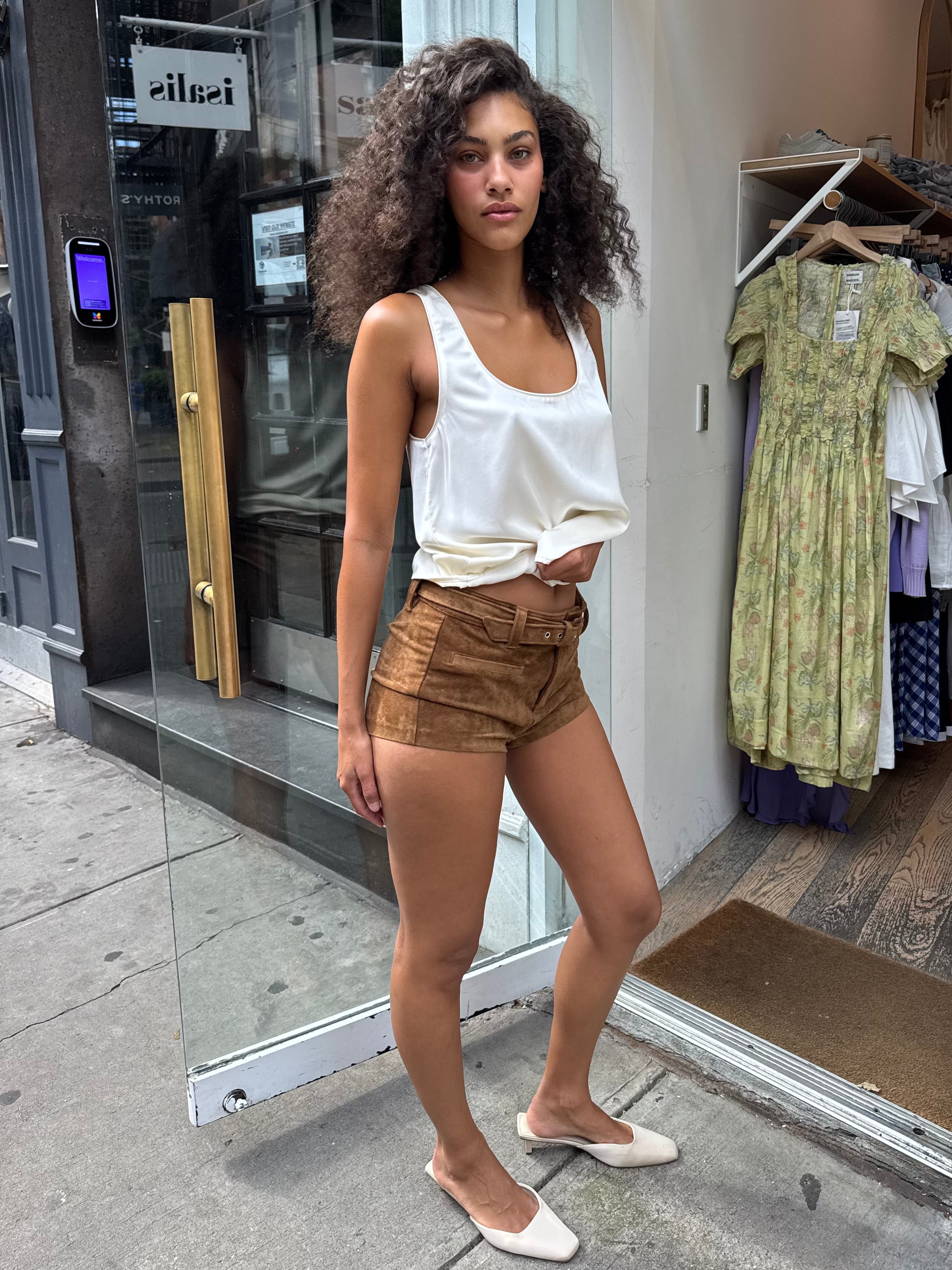 Wide Open Micro Shorts in Faux Suede