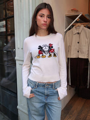 Mickey Cashmere Crewneck in Ivory Multi