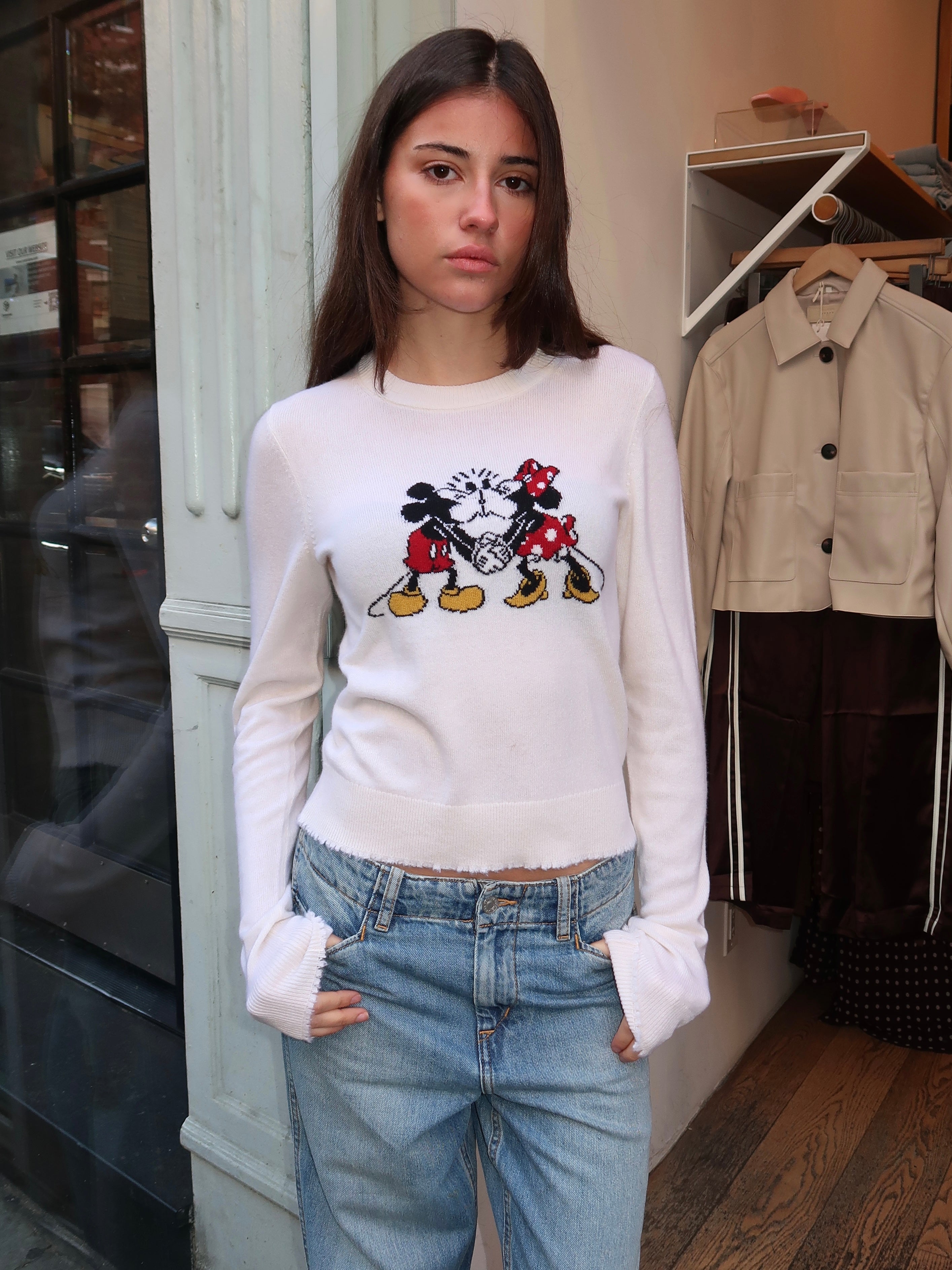 Mickey Cashmere Crewneck in Ivory Multi