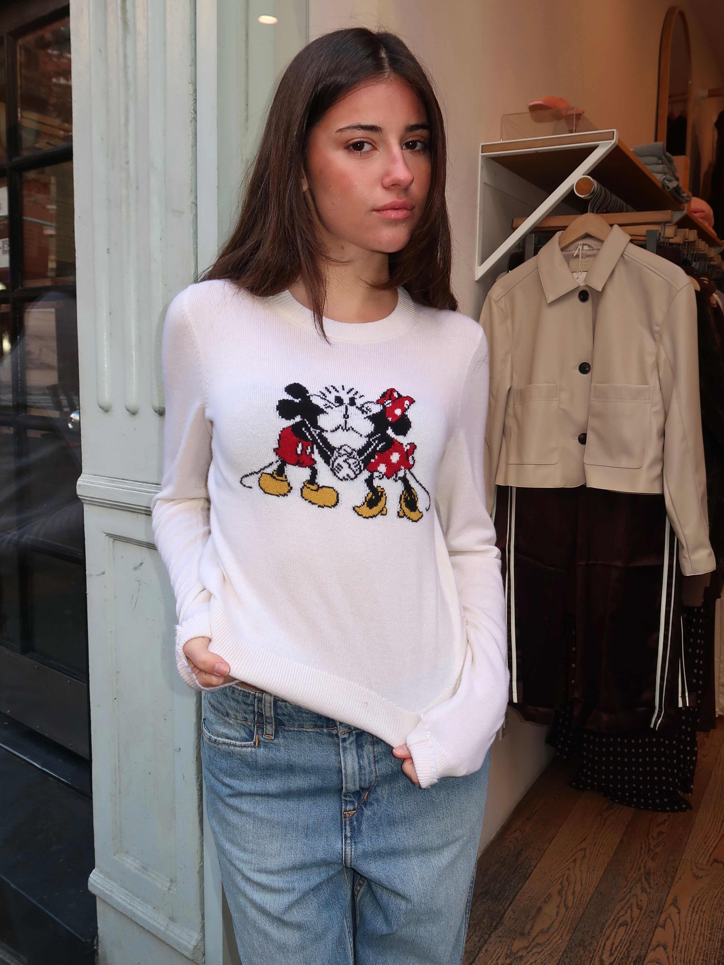 Mickey Cashmere Crewneck in Ivory Multi