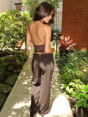 Sazriel Buckle Pant in Choc/Amber Pinstripe