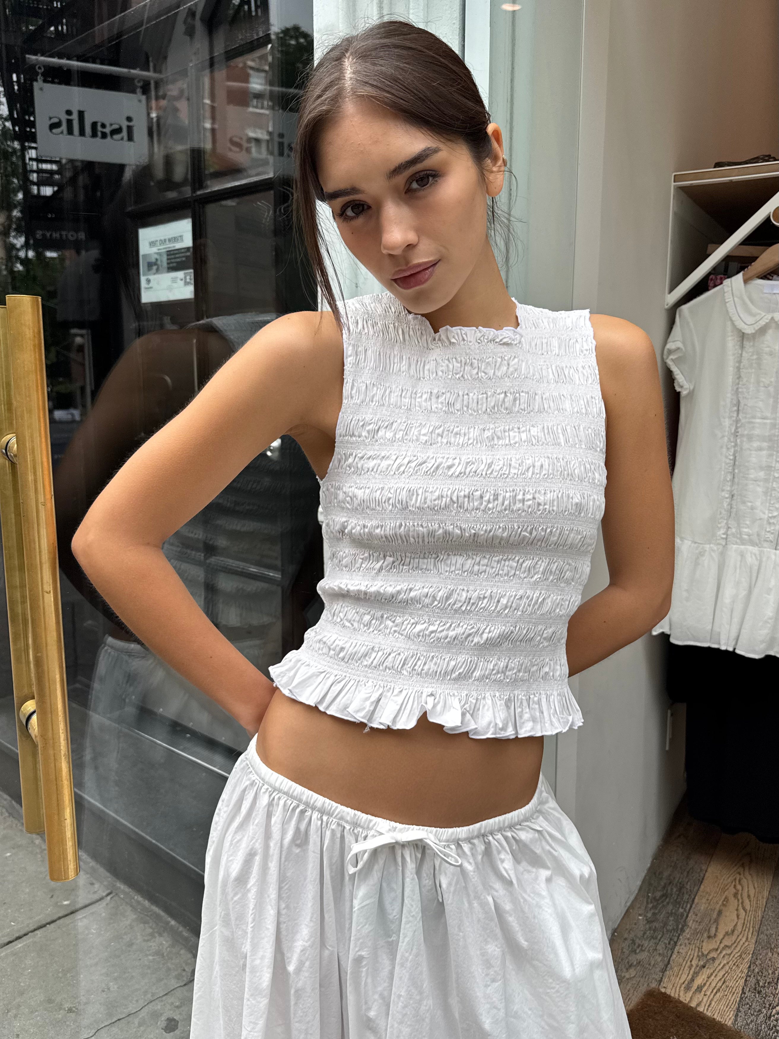 Phoebe Smocked Tank in Le Blanc