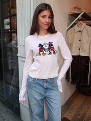 Mickey Cashmere Crewneck in Ivory Multi