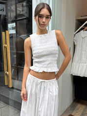Phoebe Smocked Tank in Le Blanc