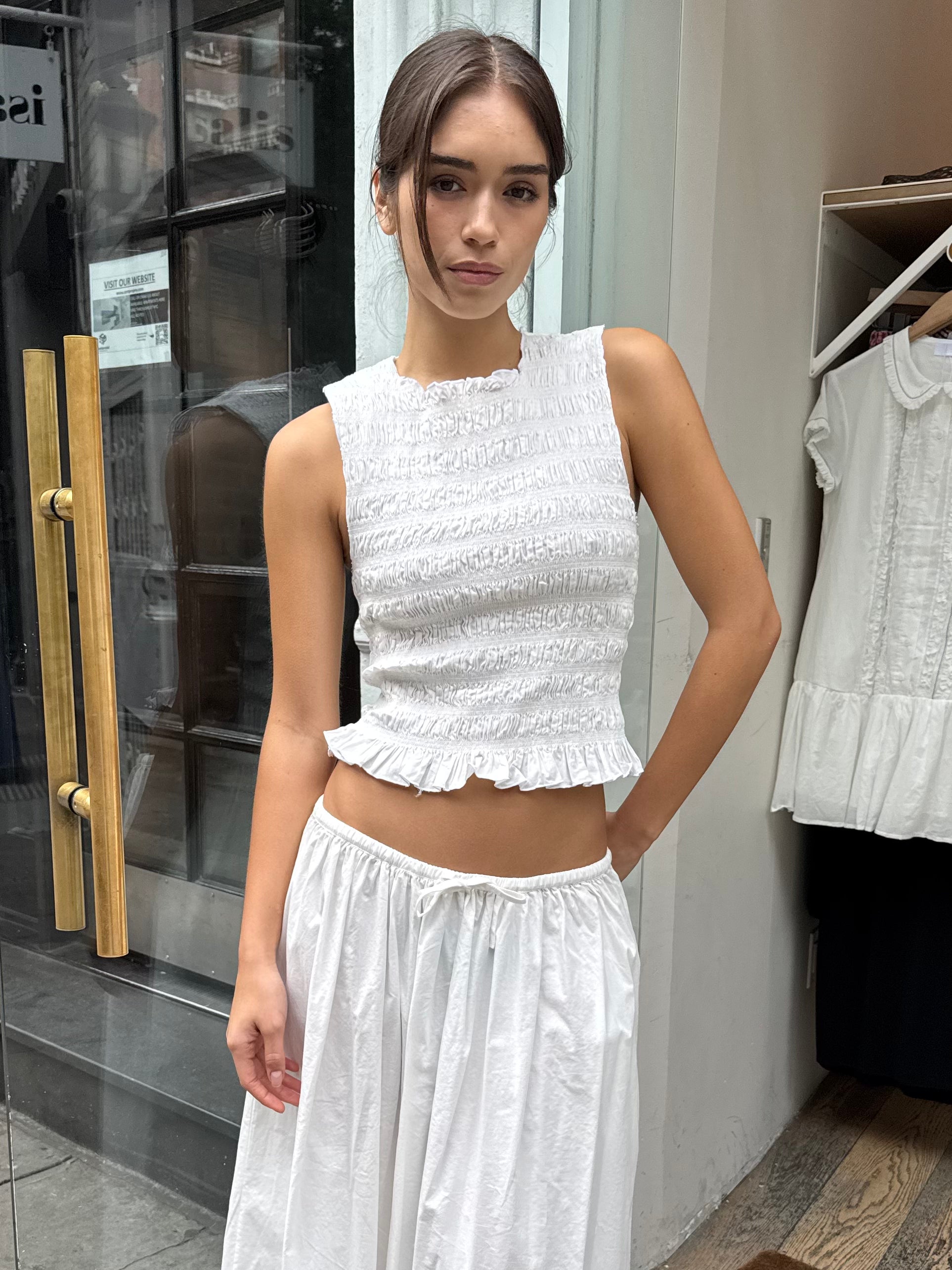 Phoebe Smocked Tank in Le Blanc