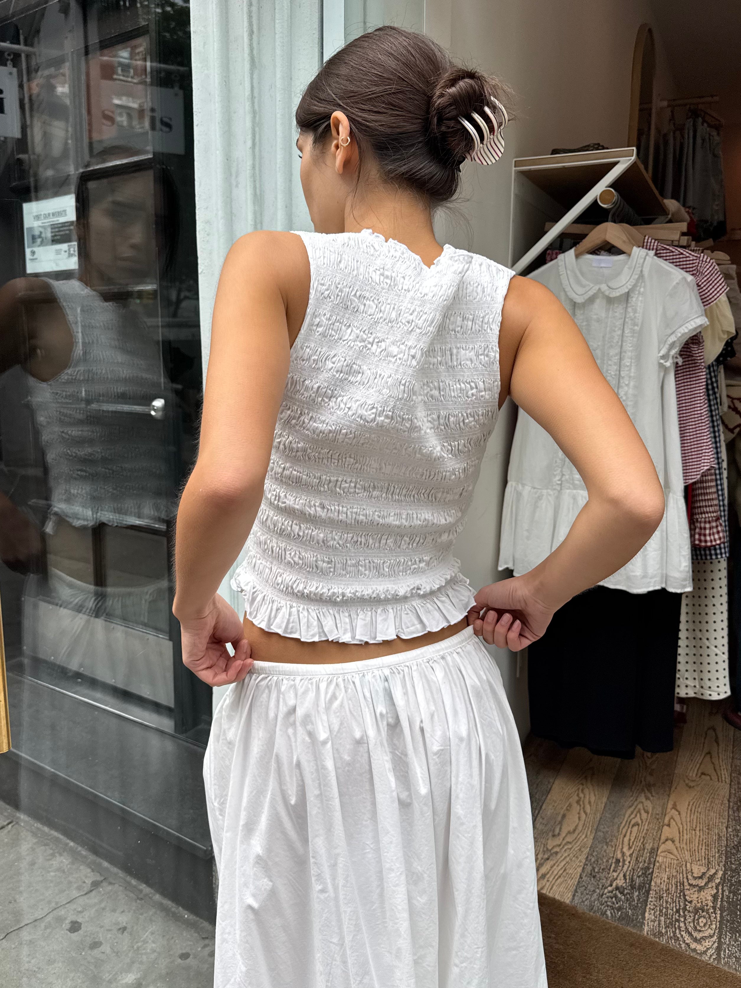 Phoebe Smocked Tank in Le Blanc