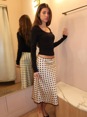 Brooke Midi Skirt in Ivory Dot