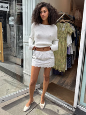 Fox Eyelet Mini Skirt in Off-White