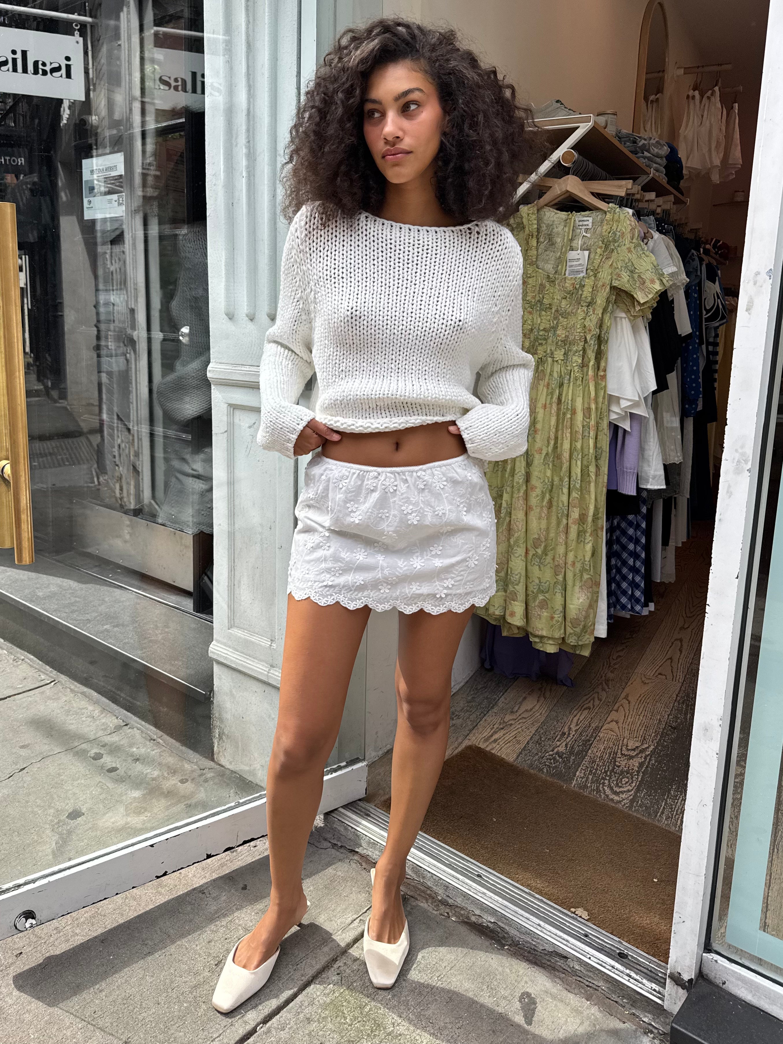 Fox Eyelet Mini Skirt in Off-White