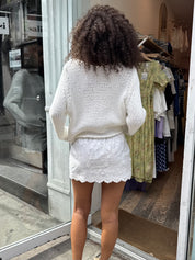 Fox Eyelet Mini Skirt in Off-White