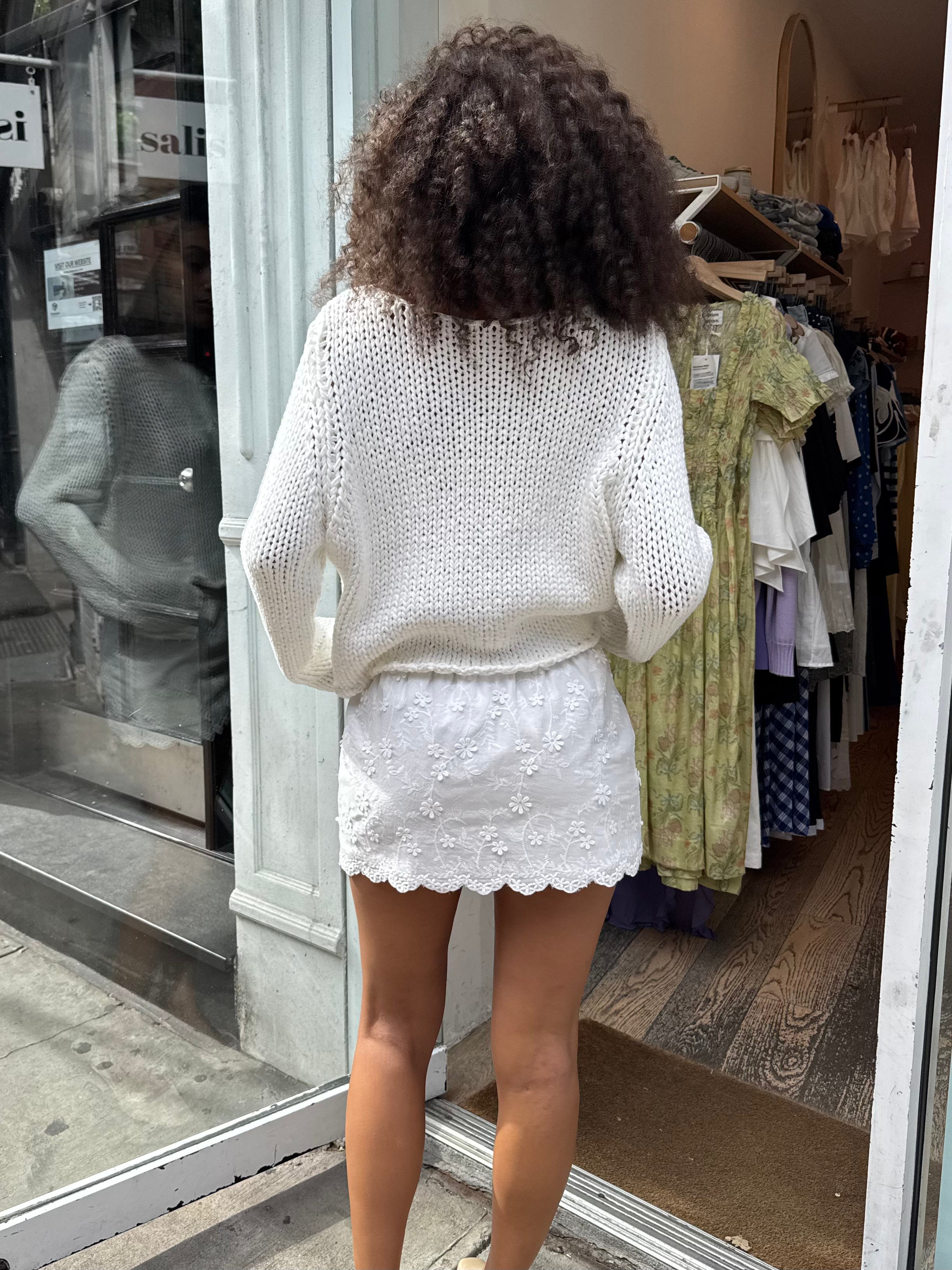 Fox Eyelet Mini Skirt in Off-White