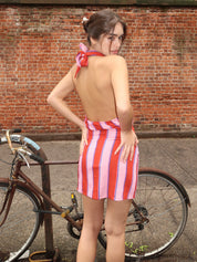Amazona Uma Striped Short Dress in Red/Pink