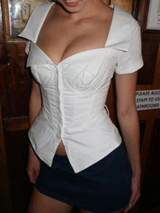 Lia Button Down Corset in White