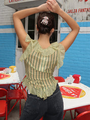 Bettina Yellow Striped Wrap Blouse