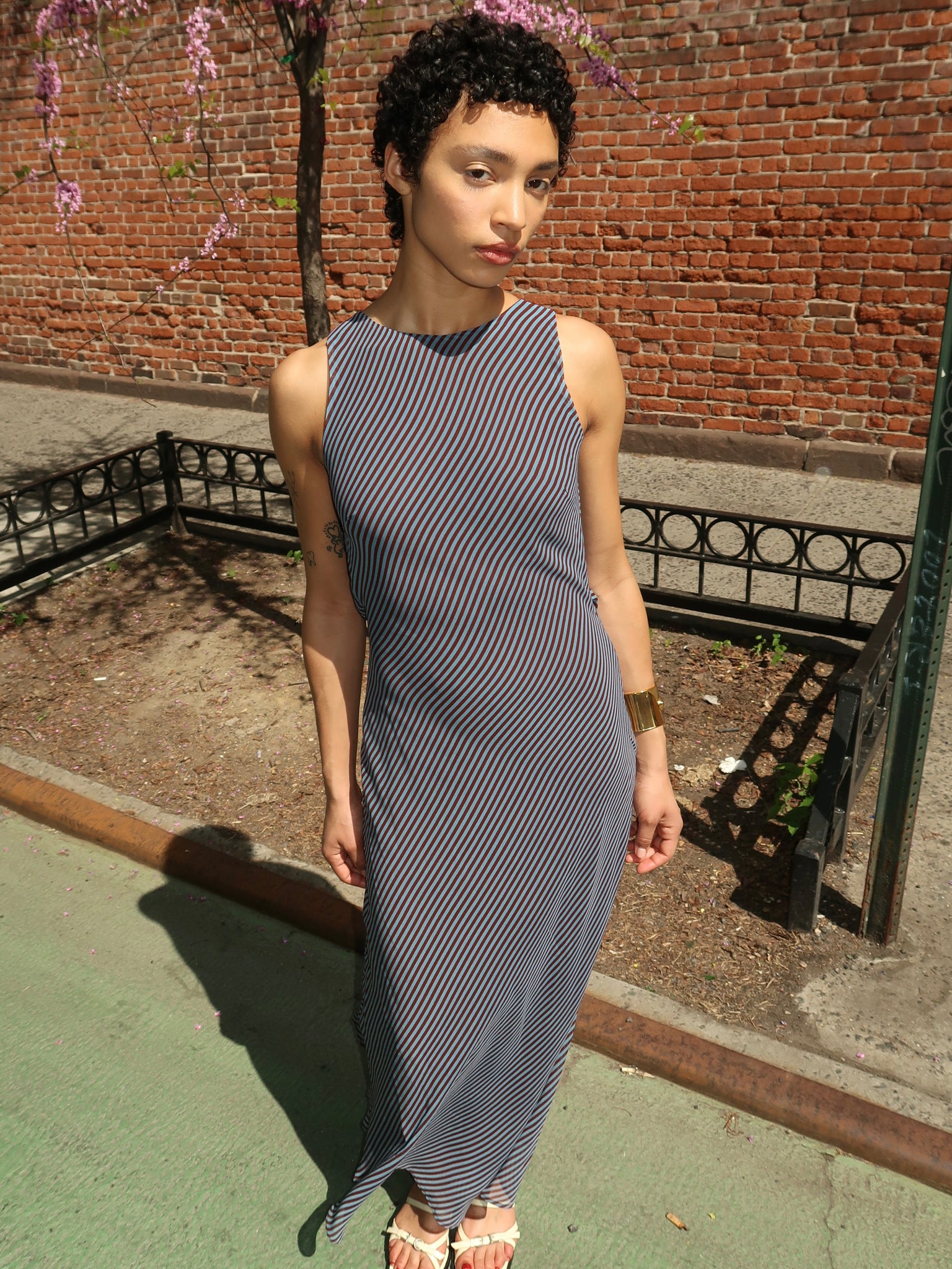 Micca Dress in Blue Brown Stripe Micca Dress in Blue Brown Stripe