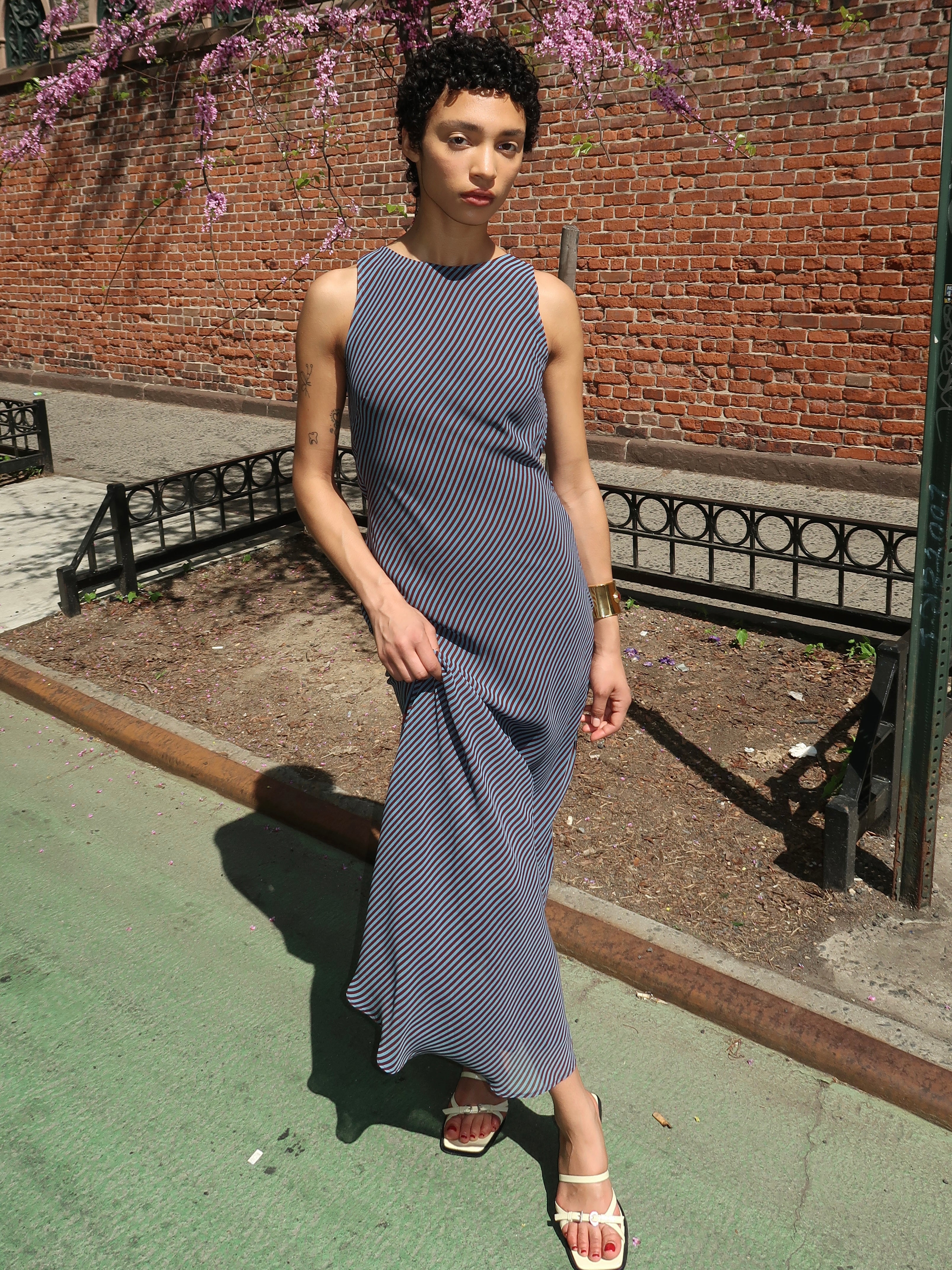 Micca Dress in Blue Brown Stripe