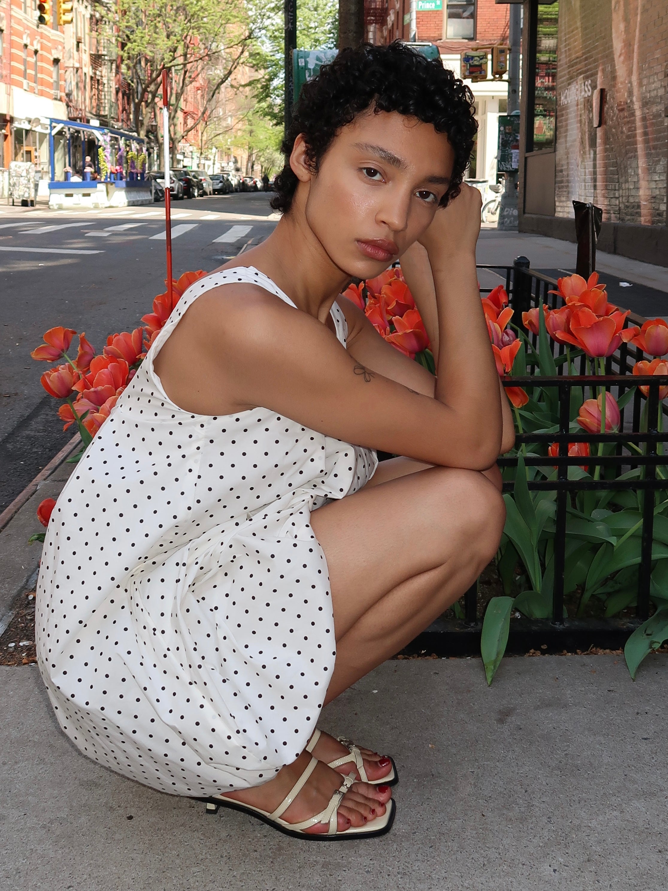 hendrix dress in brown dots maude club MAUDE CLUB Hendrix Dress