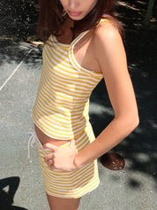 Fifi Terry Tank in Yellow White Stripe