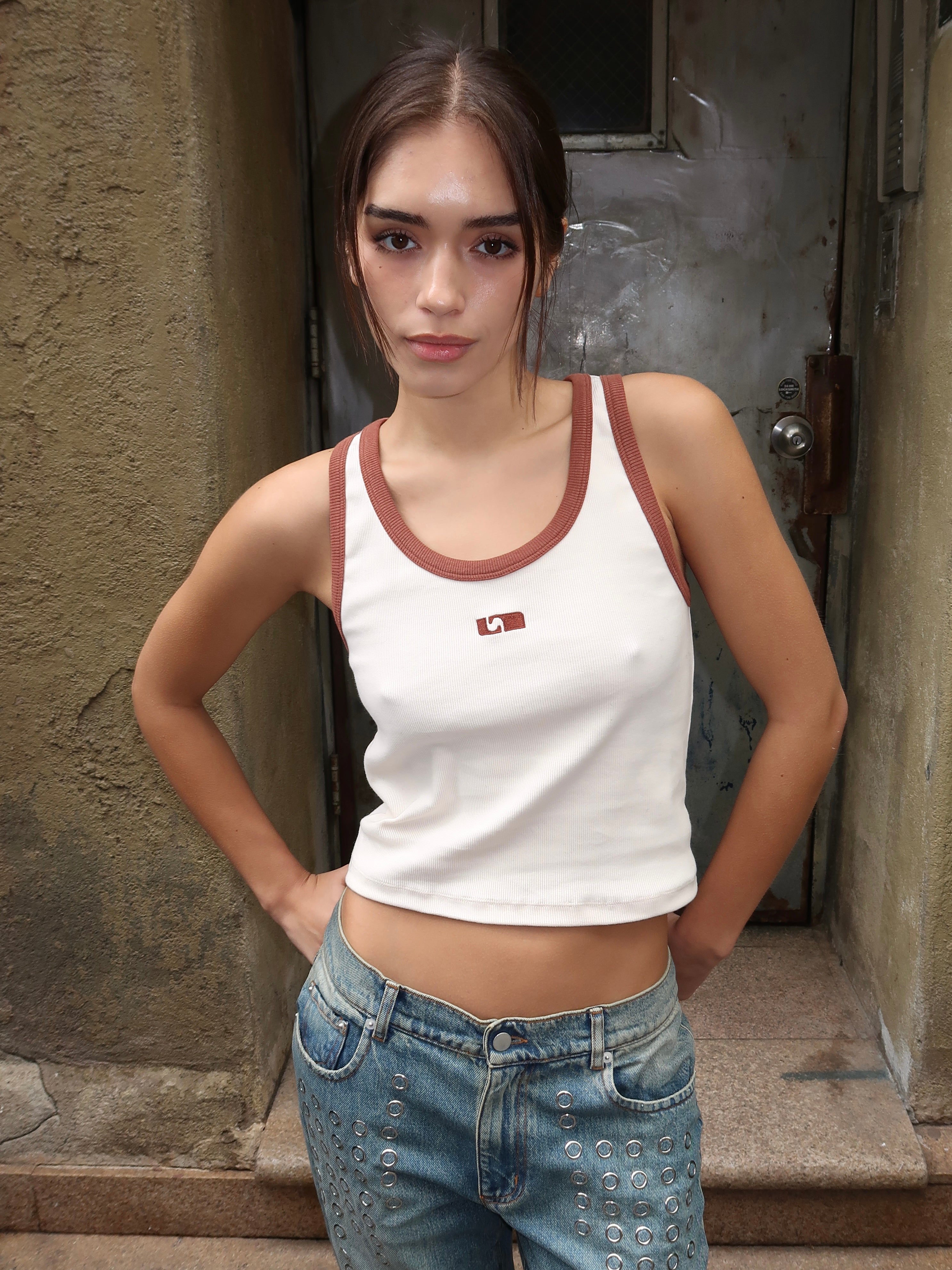 Kelsi Contrast Ecru Tank Top