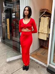 Paris Knit Midi Skirt in Cherry