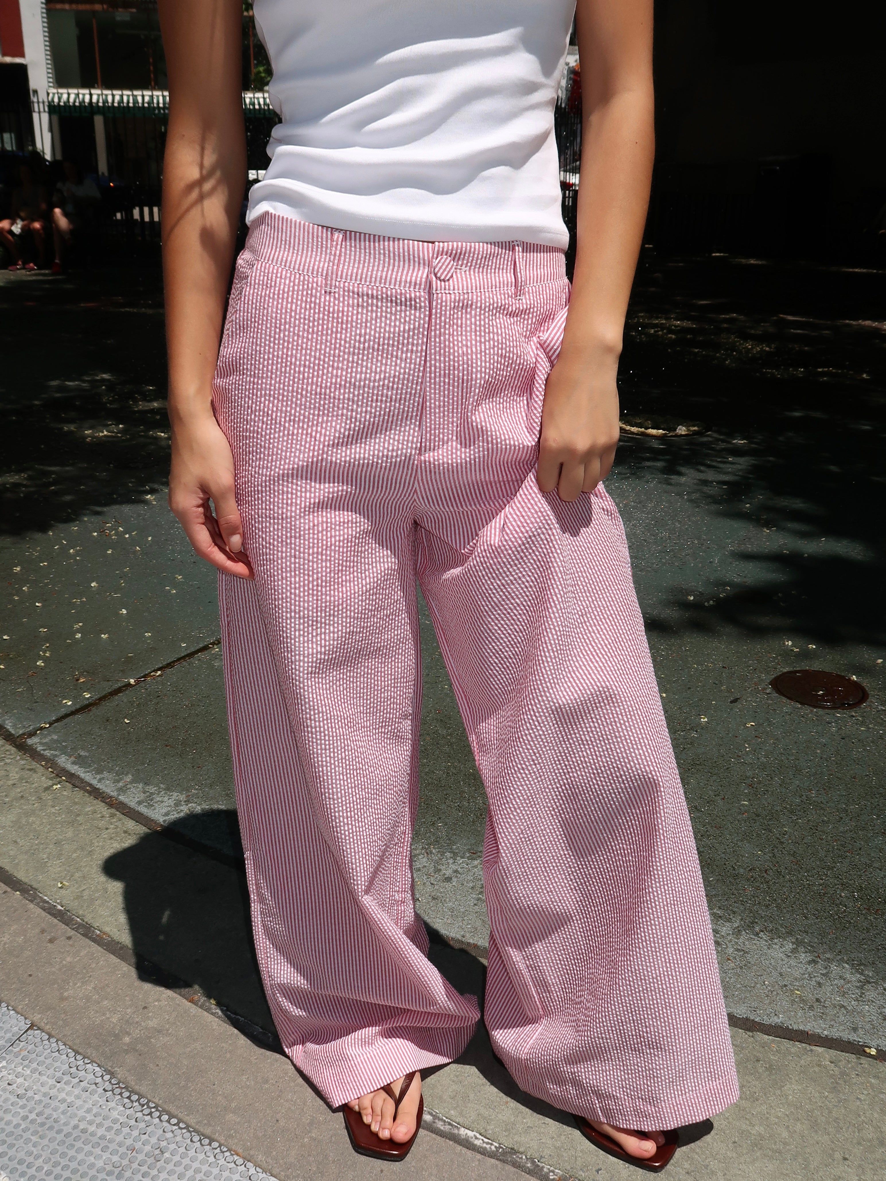 Portofino Pant in Red Seer Sucker