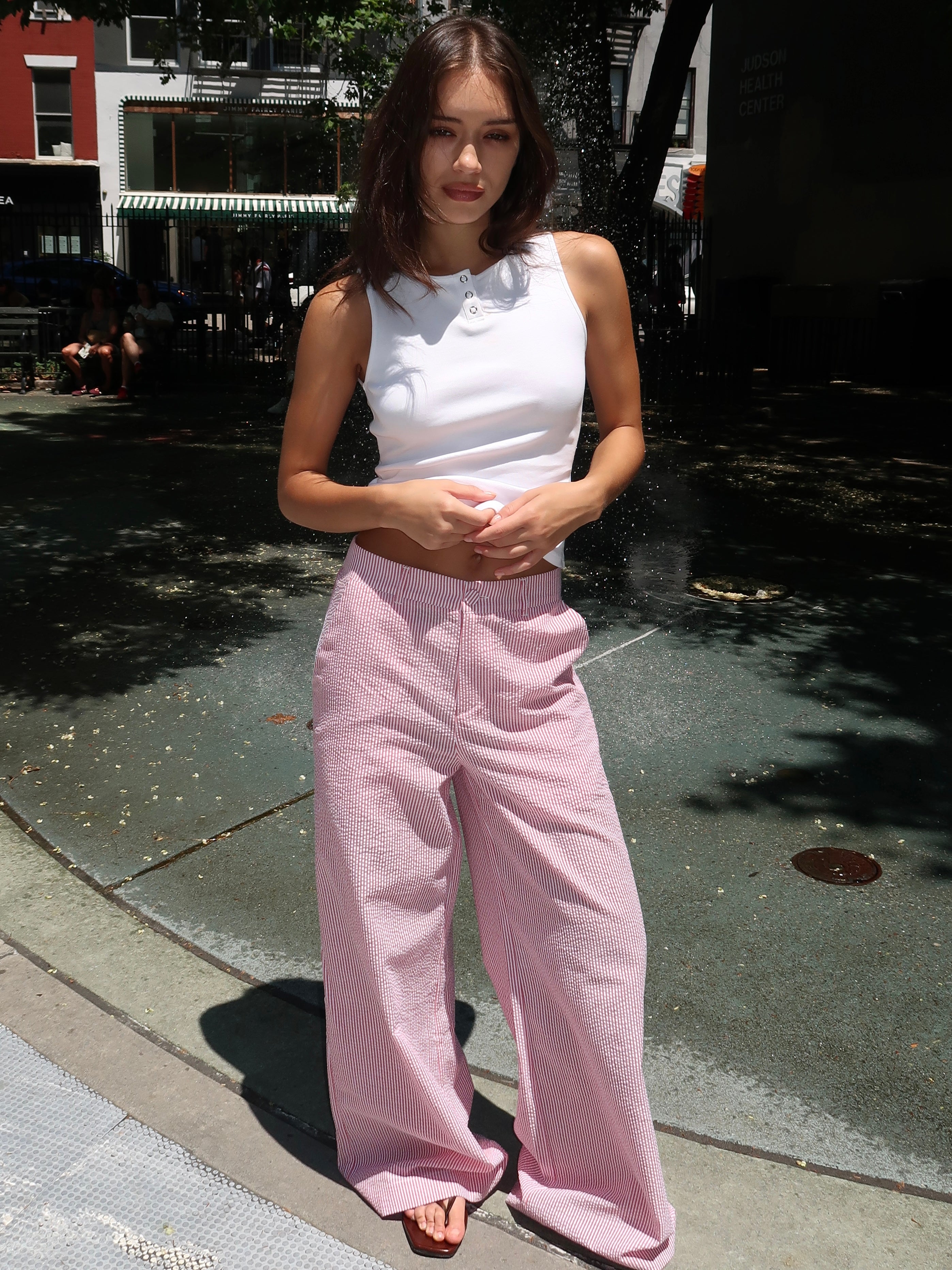 Portofino Pant in Red Seer Sucker
