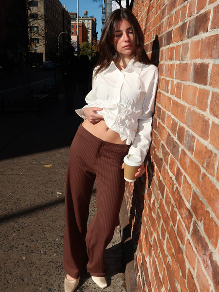Yolanda Striped Low Rise Pants in Brown – Isalis
