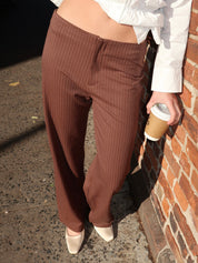Yolanda Striped Low Rise Pants in Brown
