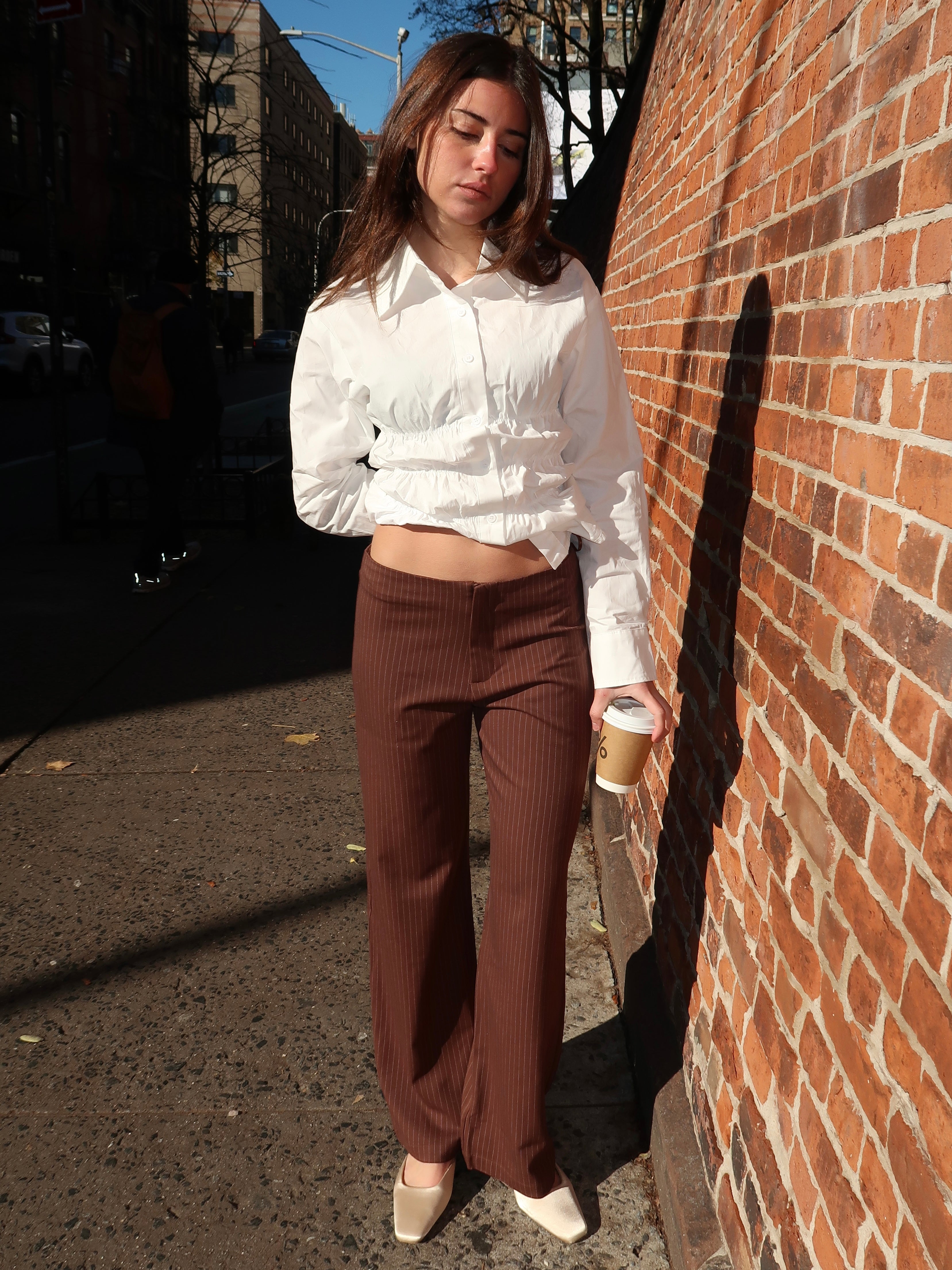 Yolanda Striped Low Rise Pants in Brown