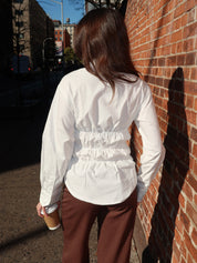 Effie Ruched Long Sleeve Shirt in White