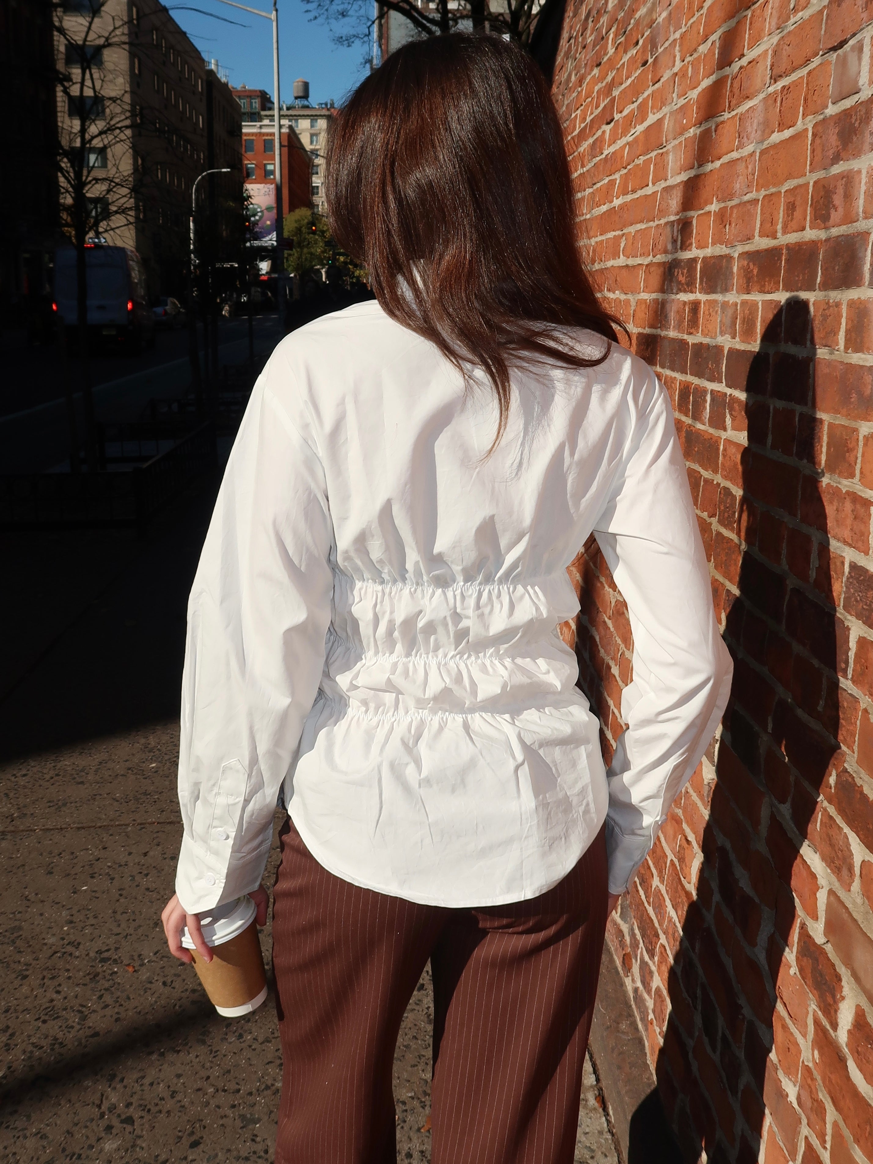 Effie Ruched Long Sleeve Shirt in White