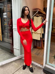 Paris Knit Midi Skirt in Cherry