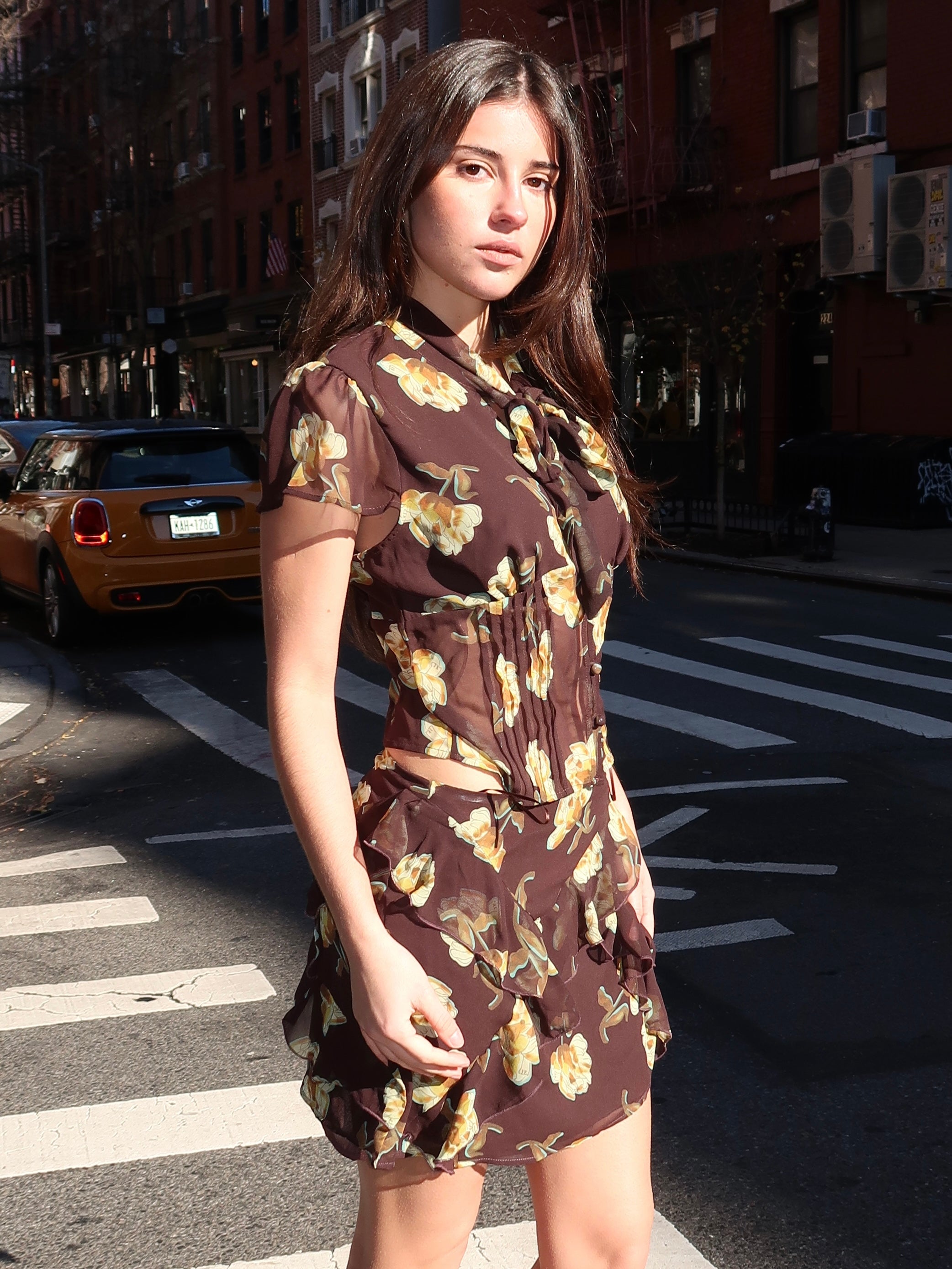 Hyacinth Scarf Top in Floral Brown