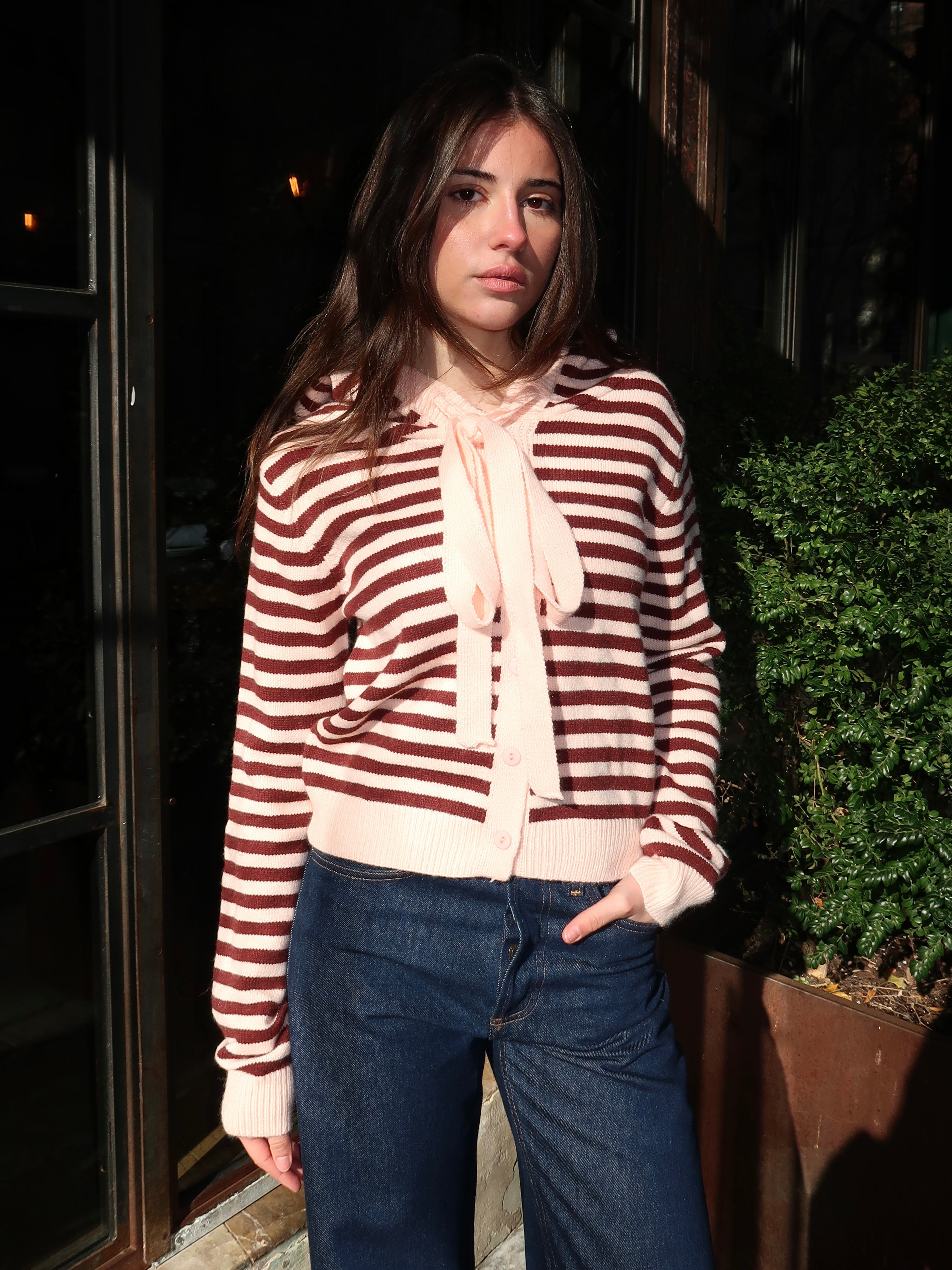 Farrah Hoodie Cardi in Striped Pink Multi