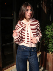 Farrah Hoodie Cardi in Striped Pink Multi