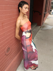 Sura Strapless Dress in Poppy Botanic