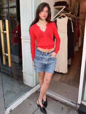 Studded Boy Short in Indigo Bloom